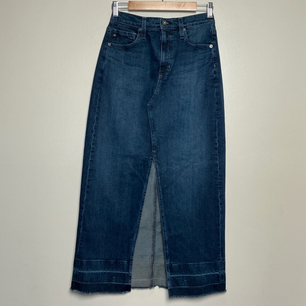 AG Adriano Goldschmied Davina Maxi Skirt Womens 27 Blue Denim Raw Hem Y2K EUC